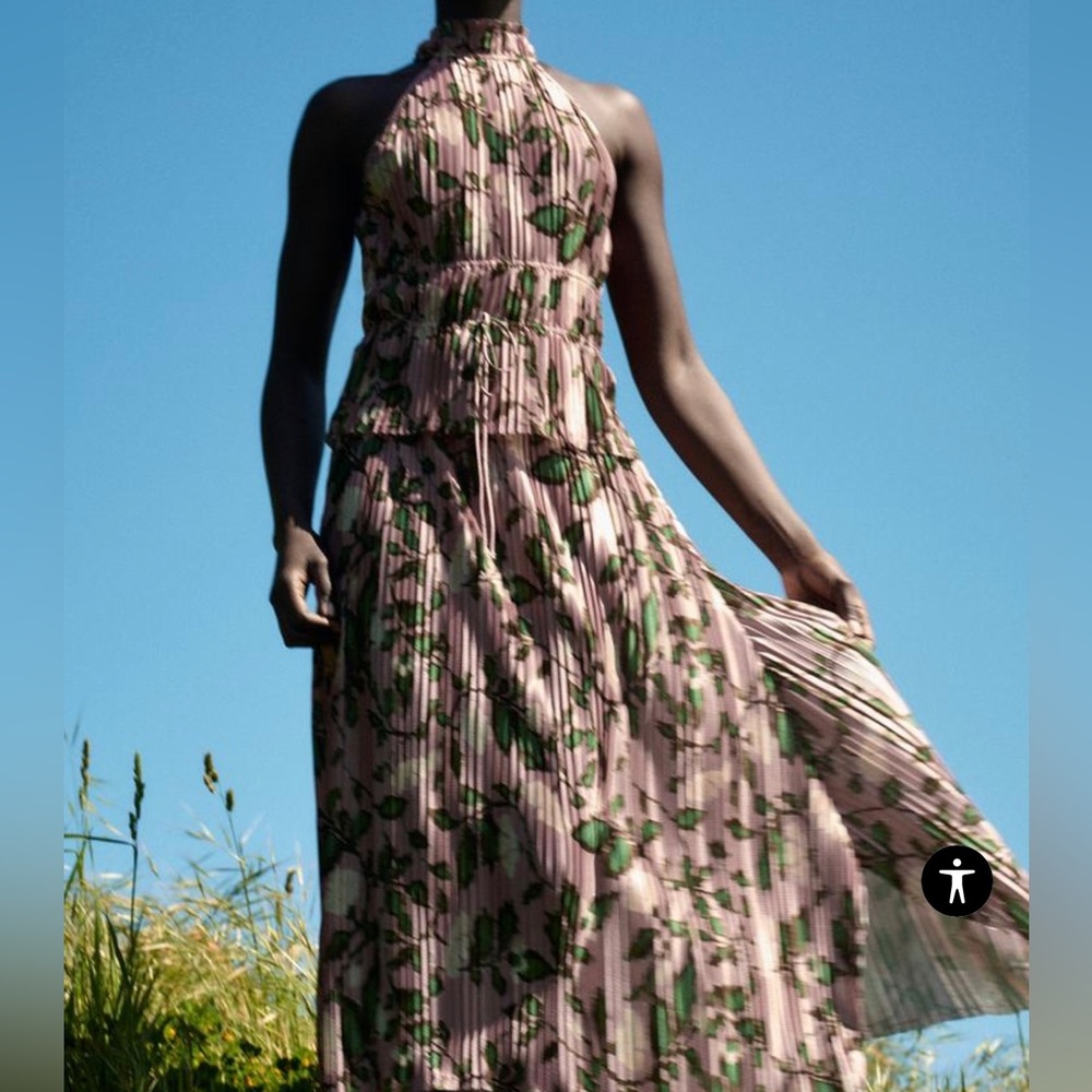 Zara pleated print top and skirt set